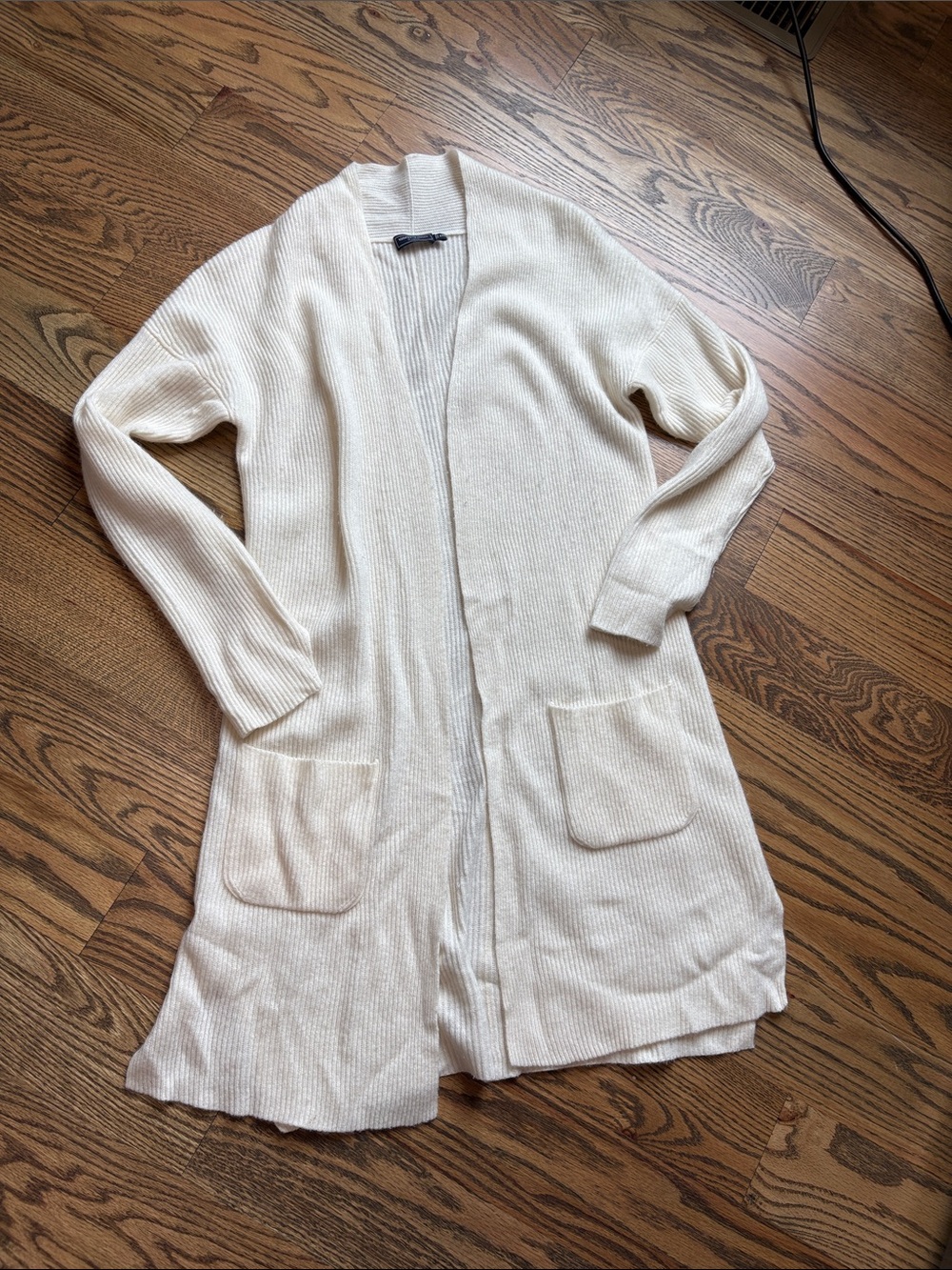 Vineyard Vines Cashmere Ivory/Cream Open-Front Long Knit Cardigan Sweater, XXS